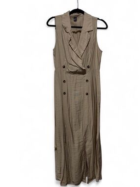 Sleeveless Taupe Long Double-Breasted Dress